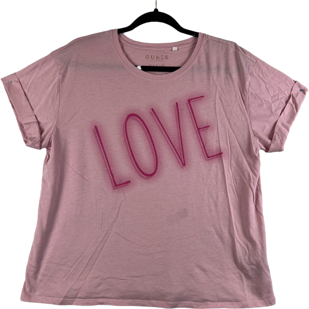 Guess Los Angeles Short Sleeve Love T-Shirt Womens Size XLarge XL Pink